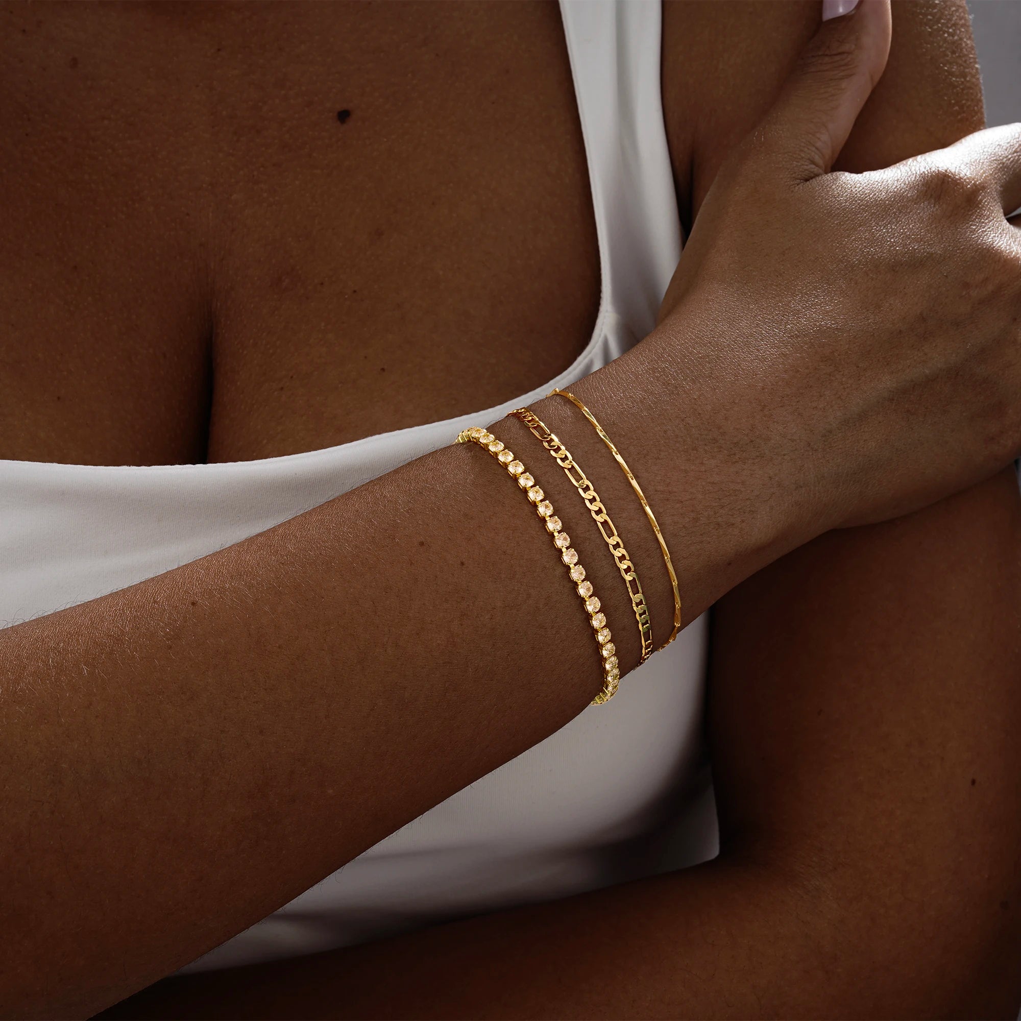 Fine Brass Jewelry Set Triple Layer Chain Link Zircon Bracelet for Women