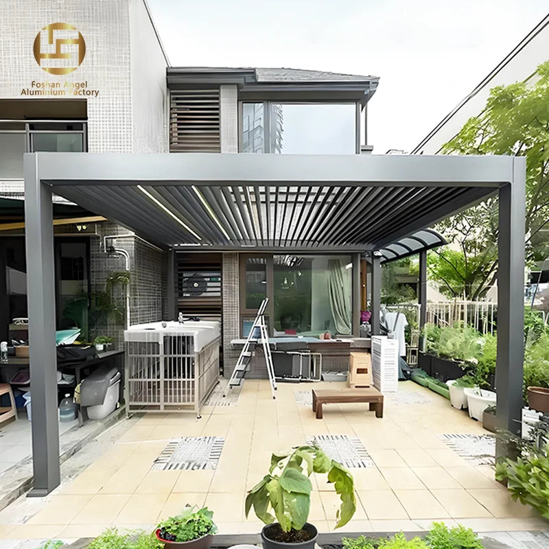 New Auvent Aluminum Louvered Pergola for Car Parking-Waterproof Motorized Customizable Sizes