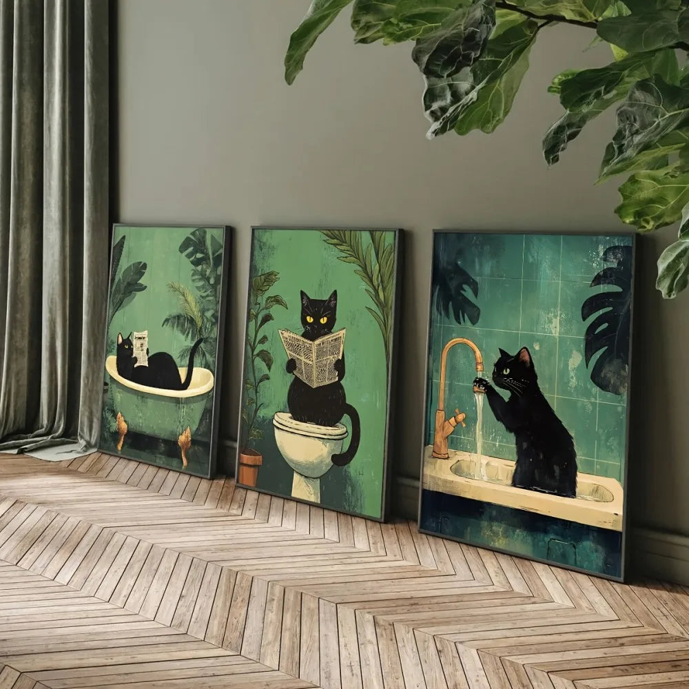 Hot Sale Animal Cat Animal Bathroom Poster Canvas Wall Art Digital Printing Living Room Entrance Home Dector Painting Core