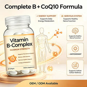 Private Label Vitamin B Complex Softgels with CoQ10 Daily Energy Cellular Antioxidant Nervous System Support Dietary Supplement