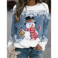 2025 Cross-Border Women's Christmas New Snowman Print Long-Sleeve Casual Loose Sweatshirt