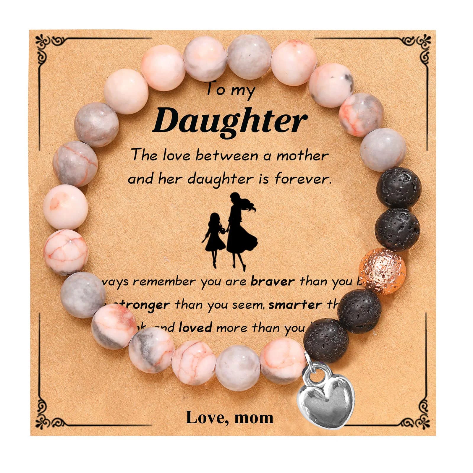 2023 New Design Natural Stone Mothers Day Gift for Mom Sister Friend Grandma Agate Heart Pendant Bead Bracelet