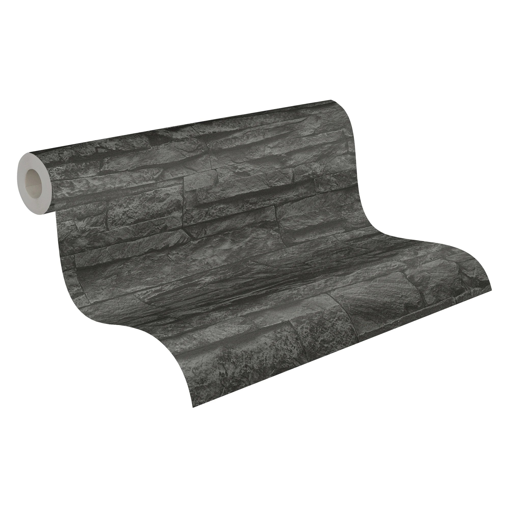 Made in Germany - Wallpaper rolls Stone Black Grey - Non Woven Vinyl - Modern Wallpaper Stone Look for Walls - 1005 x 053 m