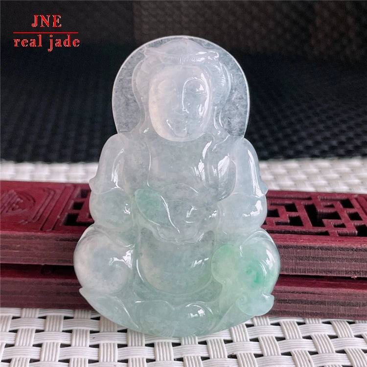 Myanmar Natural a Type Jadeite Jade Pendant Ice-Like Guanyin Bodhisattva Emerald Pendant 24.94 MegaBDM