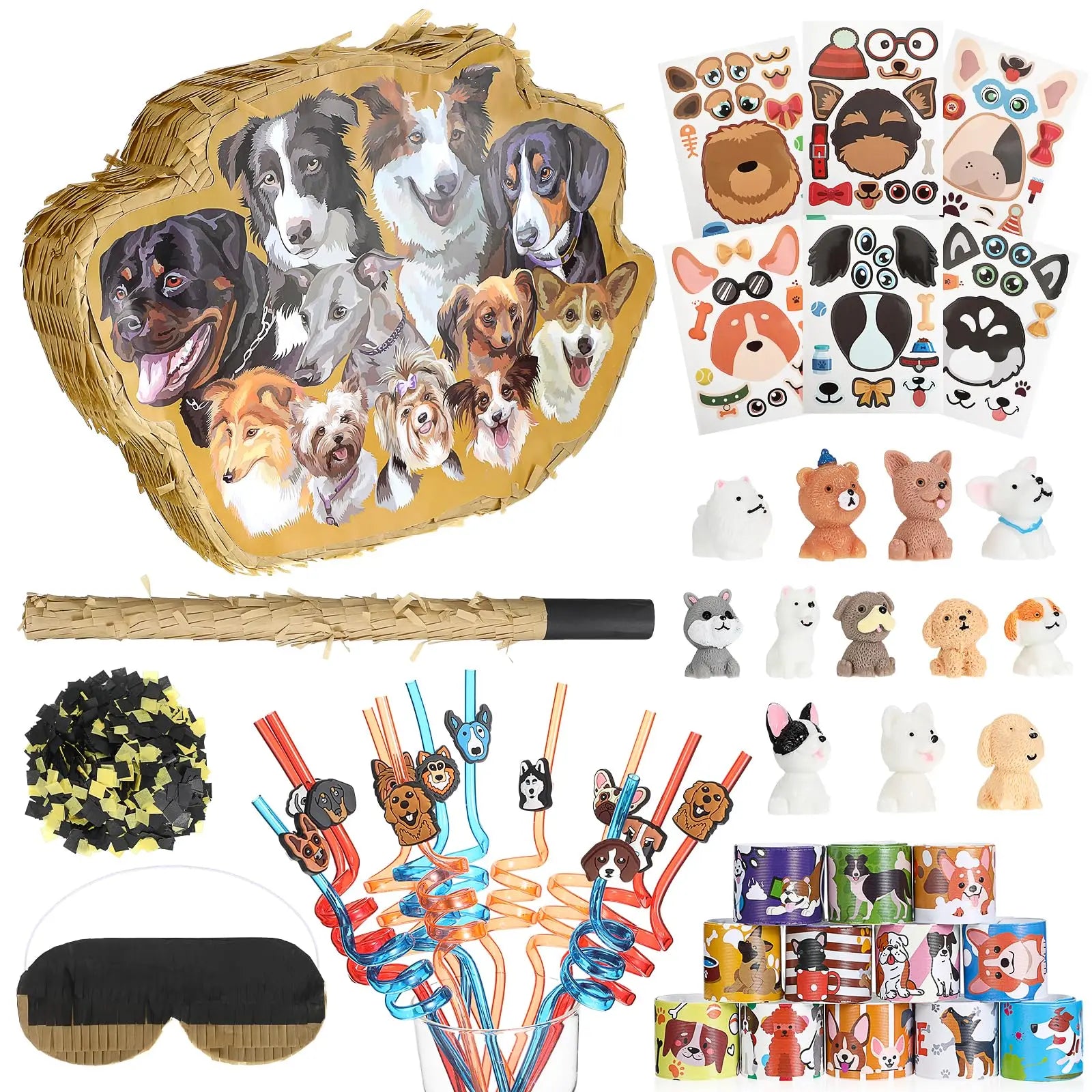 Pinata Birthday Party Include Pinata Stick Blindfold Mask Confetti Slap Bracelets Dog Figures Dog Sheets Straws Dog Pinata