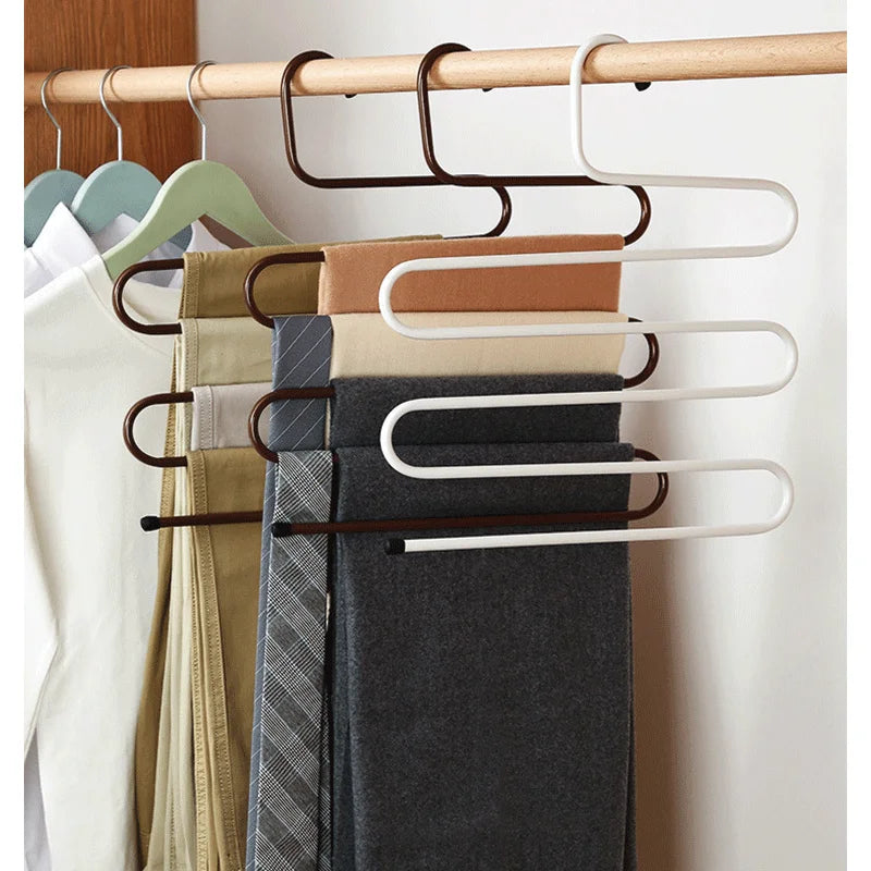 Standard Black Wardrobe 5 Layer Non Slip Clothing Organizer White Multifunctional Rack Saving Pants Hangers Space Saving