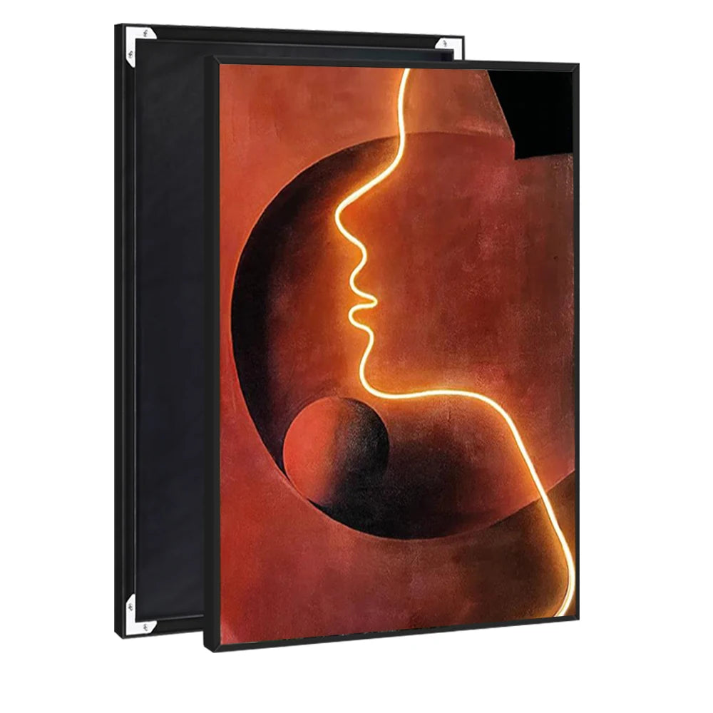 Abstract LED Glossy Canvas Print Wall Hanging Art Interior Crystal Porcelain Figure Portrait Neon Poster Wall Painting Home Deco