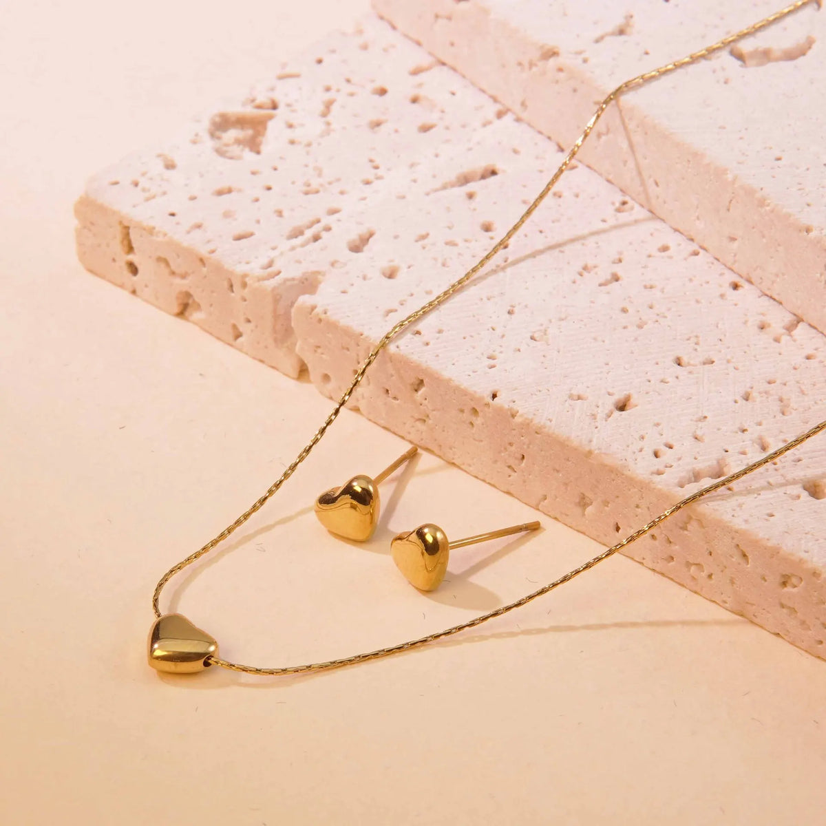 Resoul 18k Gold Plated Minimalist Heart Necklace Set Waterproof Anti Tarnish Women Jewelry Accessories Daily Wear MegaBDM