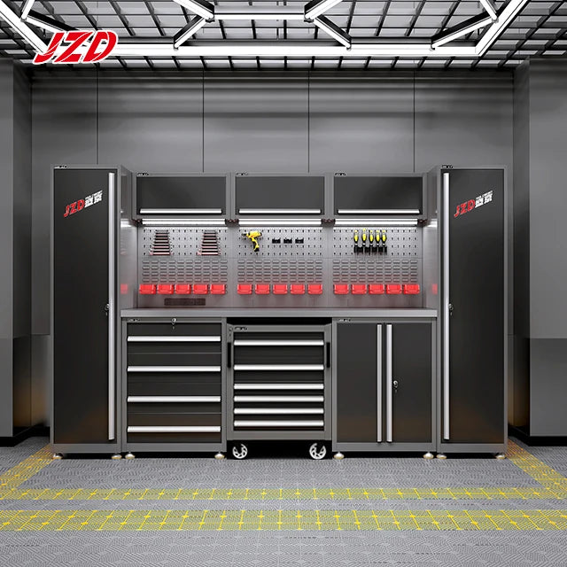 JZD Garage Cabinets Storage Heavy Duty Workbench Tool Cabinet with Tools Complete Workshop Tool Trolley Mechanics Tool Cart OEM