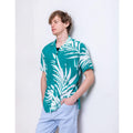 Empire Waist Twill Soft Draping Green Button Collar Floral Breathable Casual Summer Vacation Short Sleeve Hawaiian Shirt Side