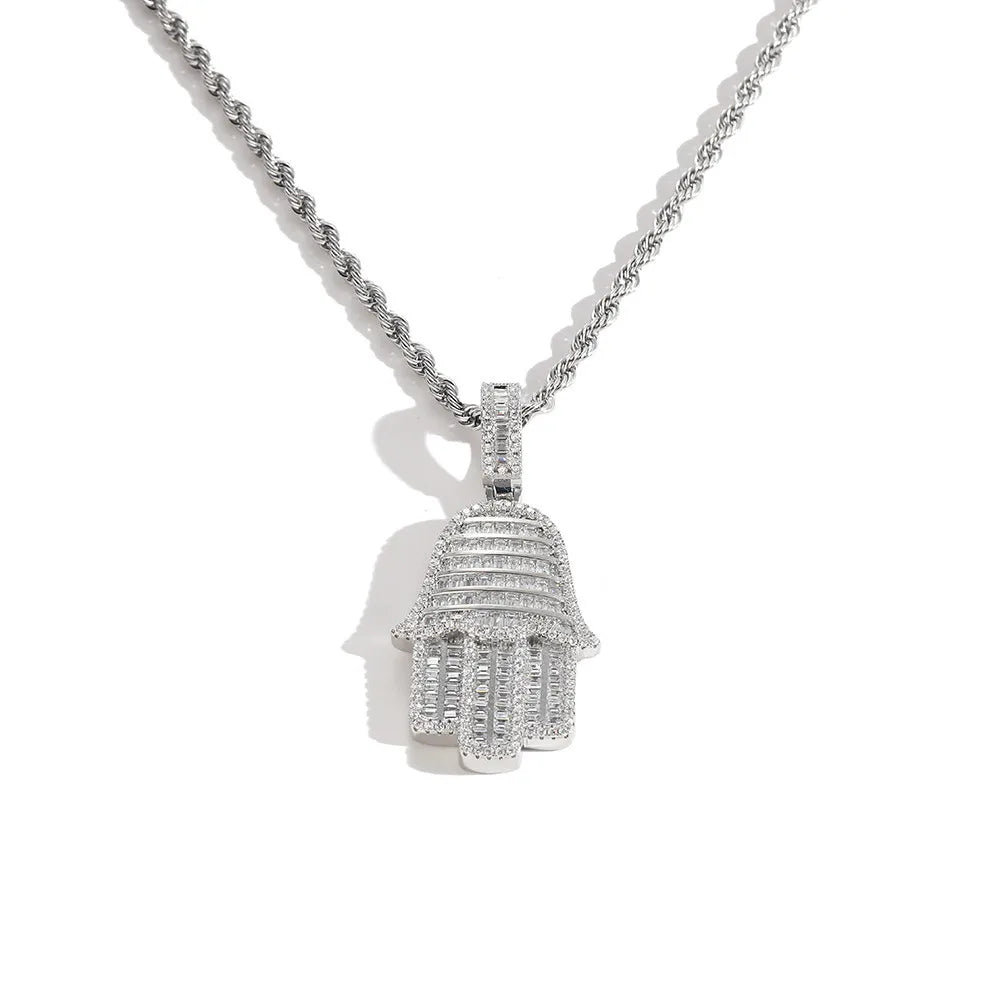 Wholesale Fashion Bling Bling Jewelry Hip Hop Mens Iced Out Fatima Hand of Hamsa Pendant Necklace