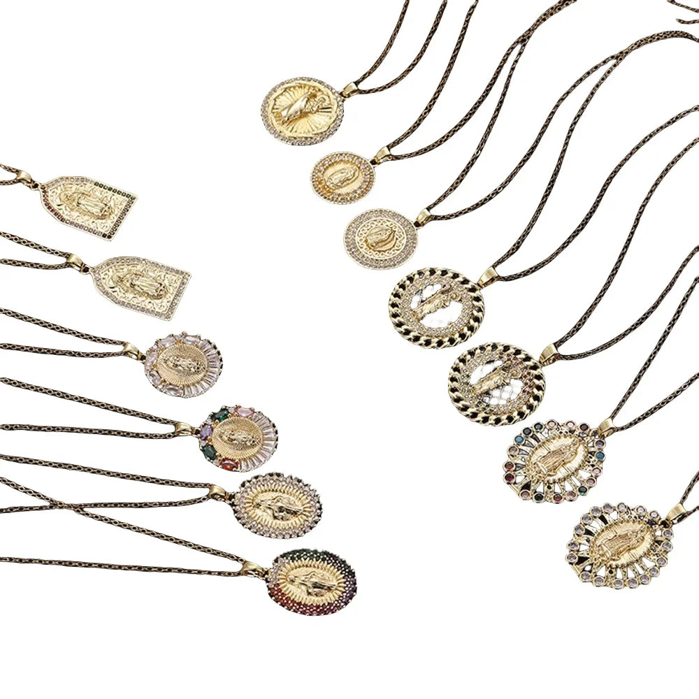 Fenyi Wholesale Jewelry Retro Fashion All-match Copper Zircon Electroplated Real Gold Color Madonna Pendant Niche Clavicle Chain