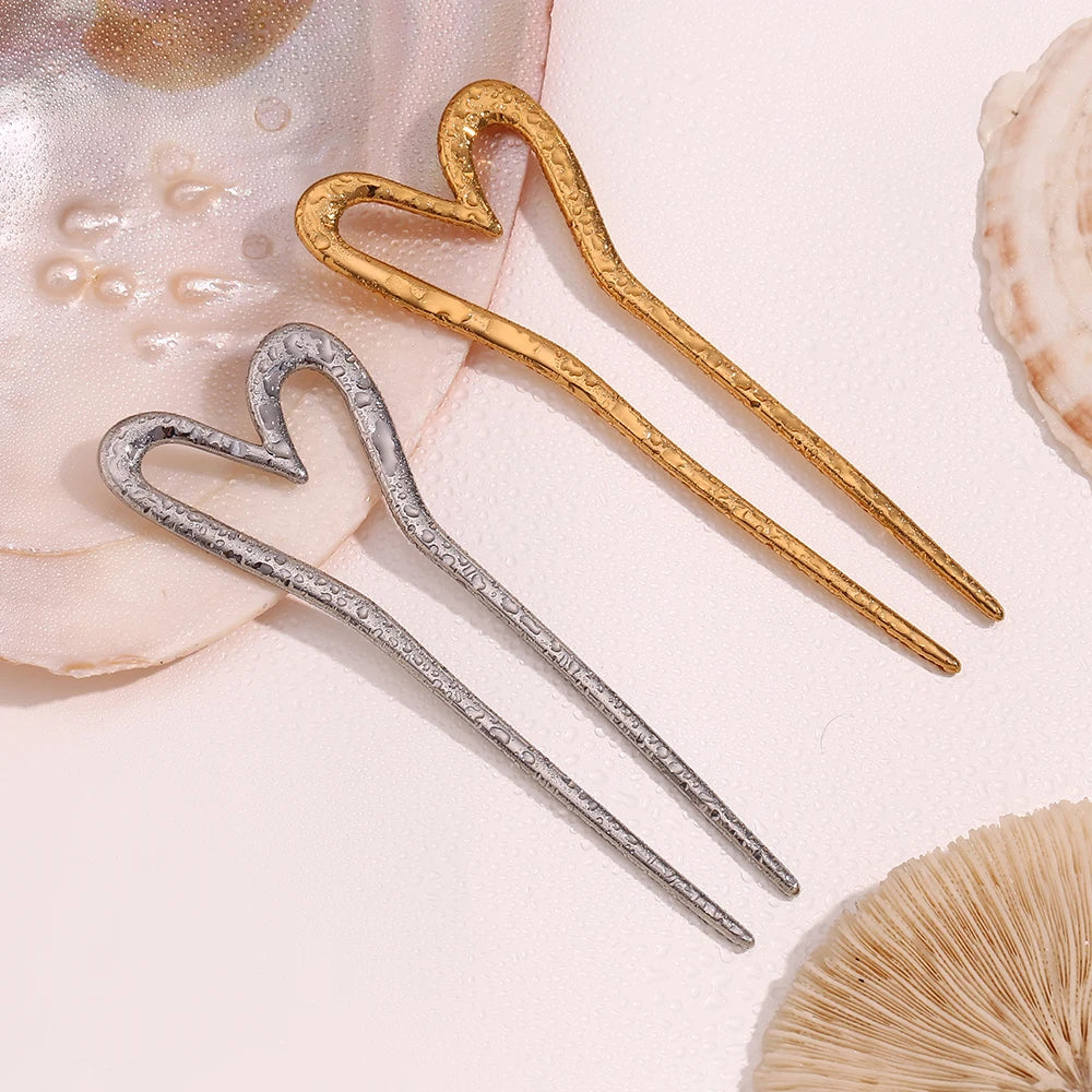 Dreamidea Gold Plated Heart Stainless Steel Hair Sticks Hairpins and Elegant Hair Accessories for Women and Girls