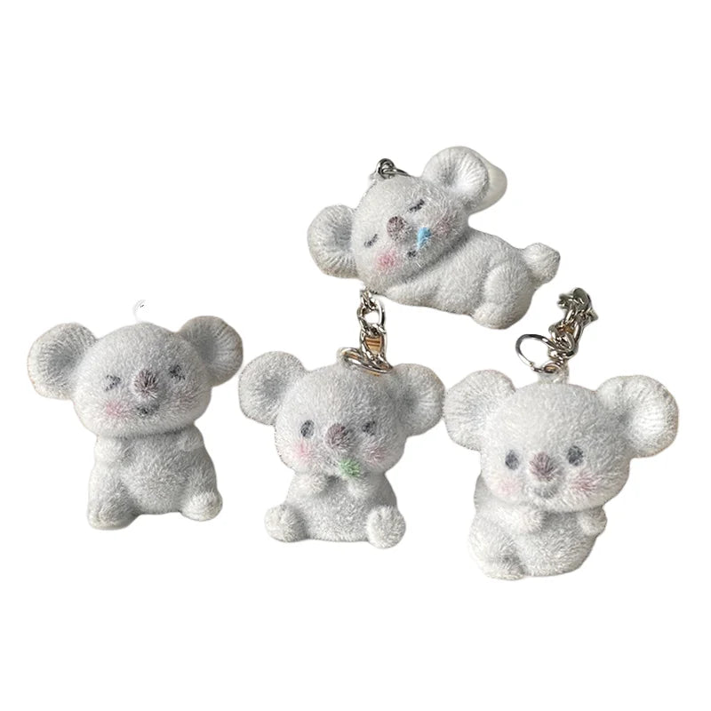 HOT Flocking Animals Cartoon Peluche Koala Keychain Resin Dolls Fashion Charm Plush Koala Keychain Bag Pendant Accessories