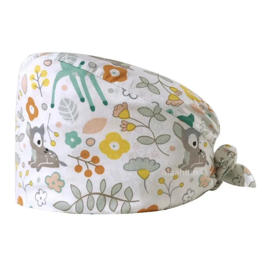 Surgical Scrub Caps Women with Buttons & SweatbandUnisex Tie-Back Surgical CapAdjustable Long Hair Bouffant Nurse Cap Hats MegaBDM