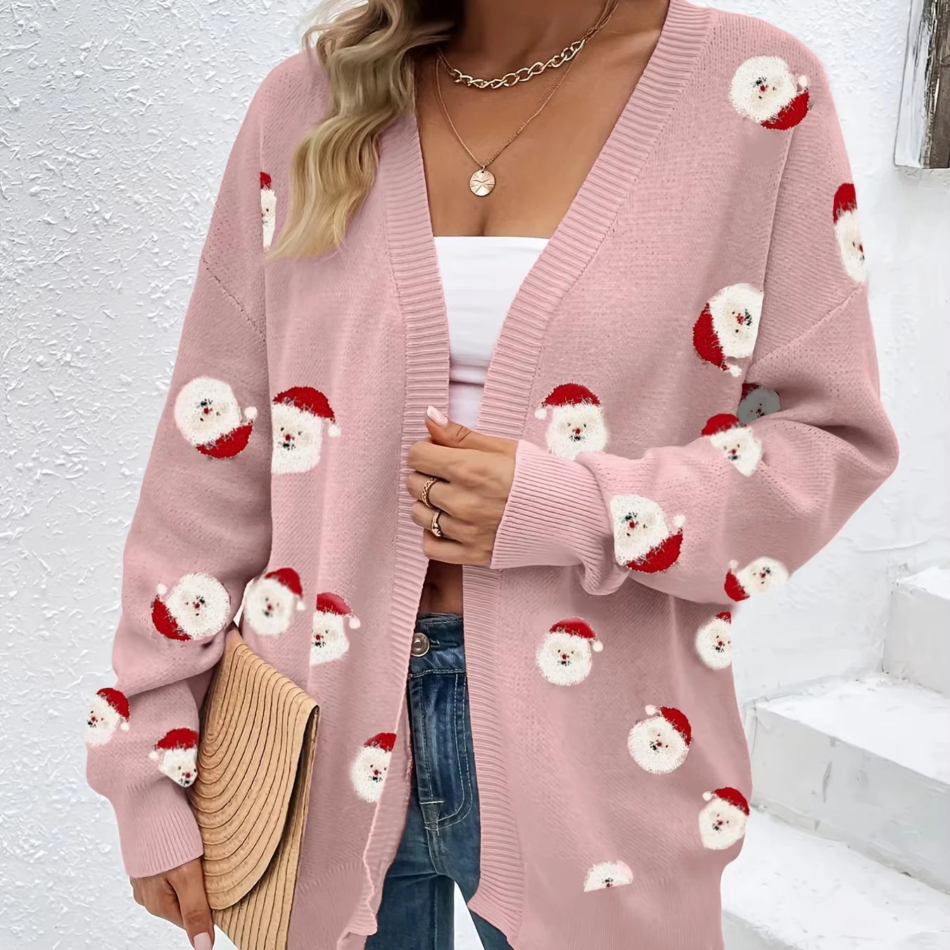 Wholesale Long Sleeve Cardigan Sweater for Girls Boutique Clothing Casual Style Santa Claus Design for Winter Season
