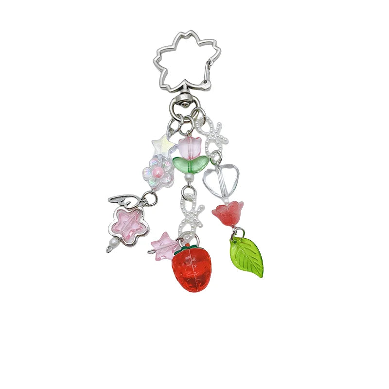 Sweet and Fresh Tulip Strawberry Pendant Cherry Blossom Keychain Ins Cute and Versatile Card Set Pendant Bag Hanging Decoration