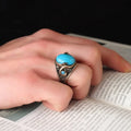 Turkish 925 Sterling Silver Men's Ring Ottoman Style Fashion Jewelry Natural Black Stone Handmade Azuris VALKH1313