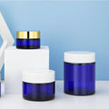 60ml 120ml 250ml 500ml clear Blue Amber Glass Apothecary Candle Jars in Bulk with Gold/silver/black Metal Lid