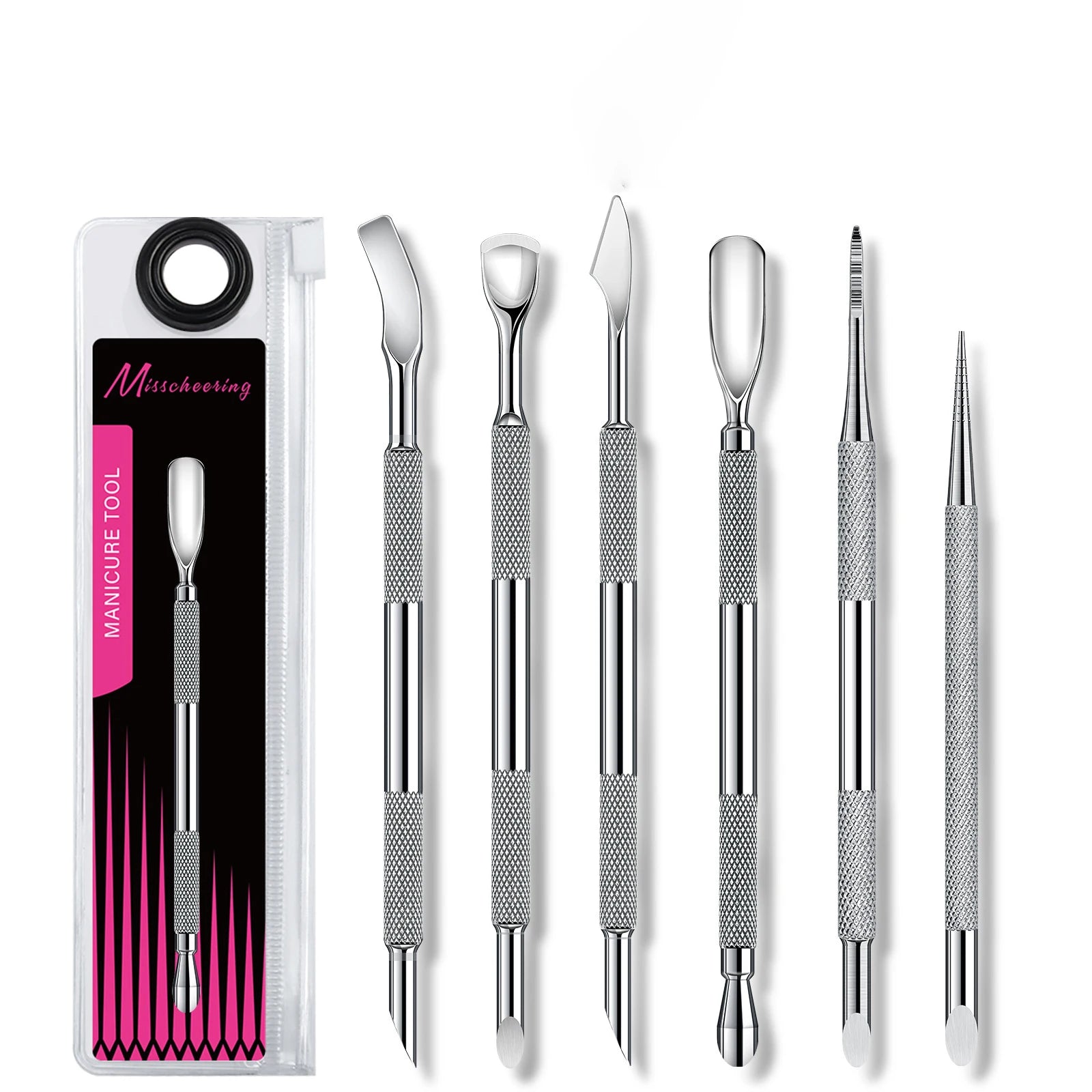 Double-Ended Circle Beveled Head Cuticle Pusher Remover Stainless Steel Reusable Eco-friendly Nail Art Tool Manicure Sticks File