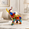 Colorful Art Floral Trunk up Lucky Elephant Resin Figurine Water Transfer Printing Elephant Statue Tabletop Home Decor Craft MegaBDM