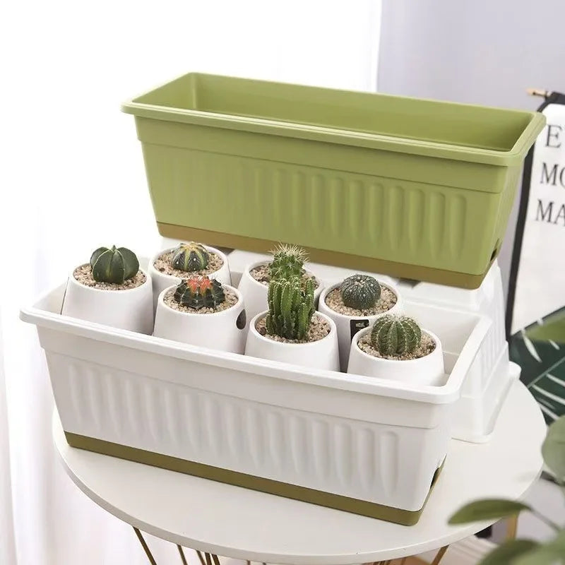 New Holland Style Balcony Vegetable Planter with Drainage & Tray Rectangular Plastic Plant Pot for Strawberry & Herbs