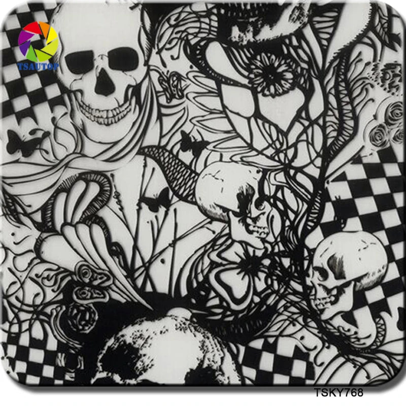 TSAUTOP 50cm Skull Hydrographic Film - Skull Hydrographics and Skull Hydro Dip Kit for Water Transfer Printing on Multi-Surface