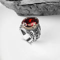 Turkish 925 Sterling Silver Men's Ottoman Style Ring with Natural Agate Stone Azuris VALKH1253