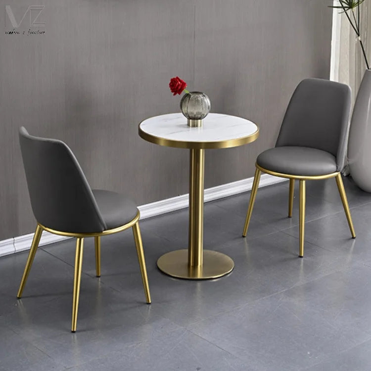 Contemporary Gold Chromed Base White Round Marble Top Restaurant Modern Luxury Small Dining Table Set 4 Chairs