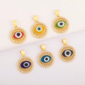 QIKU Wholesale Glaze Evils Eye Shape Coin Crystal Zircon Copper New Year Lucky Small Charm for Jewelry Making