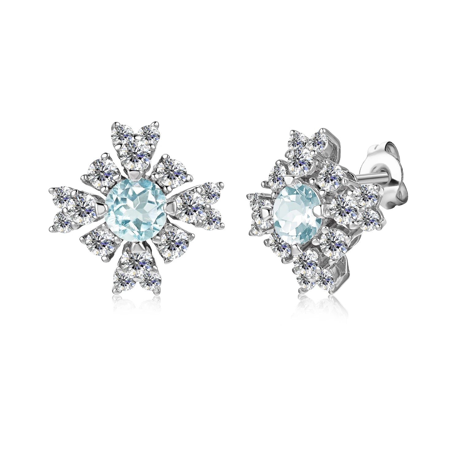 Natural Gemstone Jewelry 925 Sterling Silver Sky Blue Topaz Snowflake Stud Earrings for Women Boucle D'oreille Destiny Jewellery