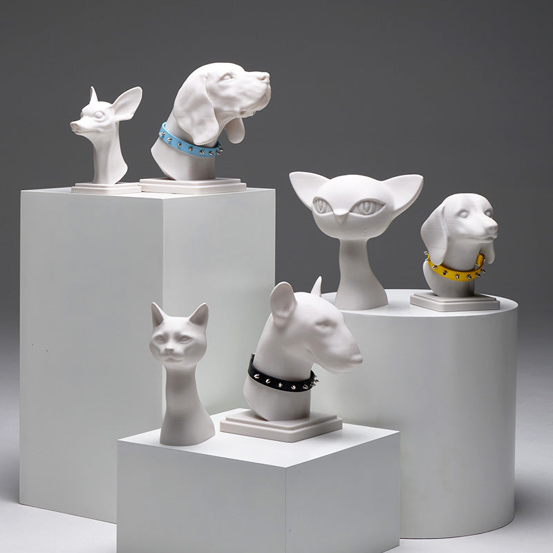Pet Model 3D Customize Service Fashion Abstract Store Decoration White Pet Model Head Art Ornaments for Collar Display