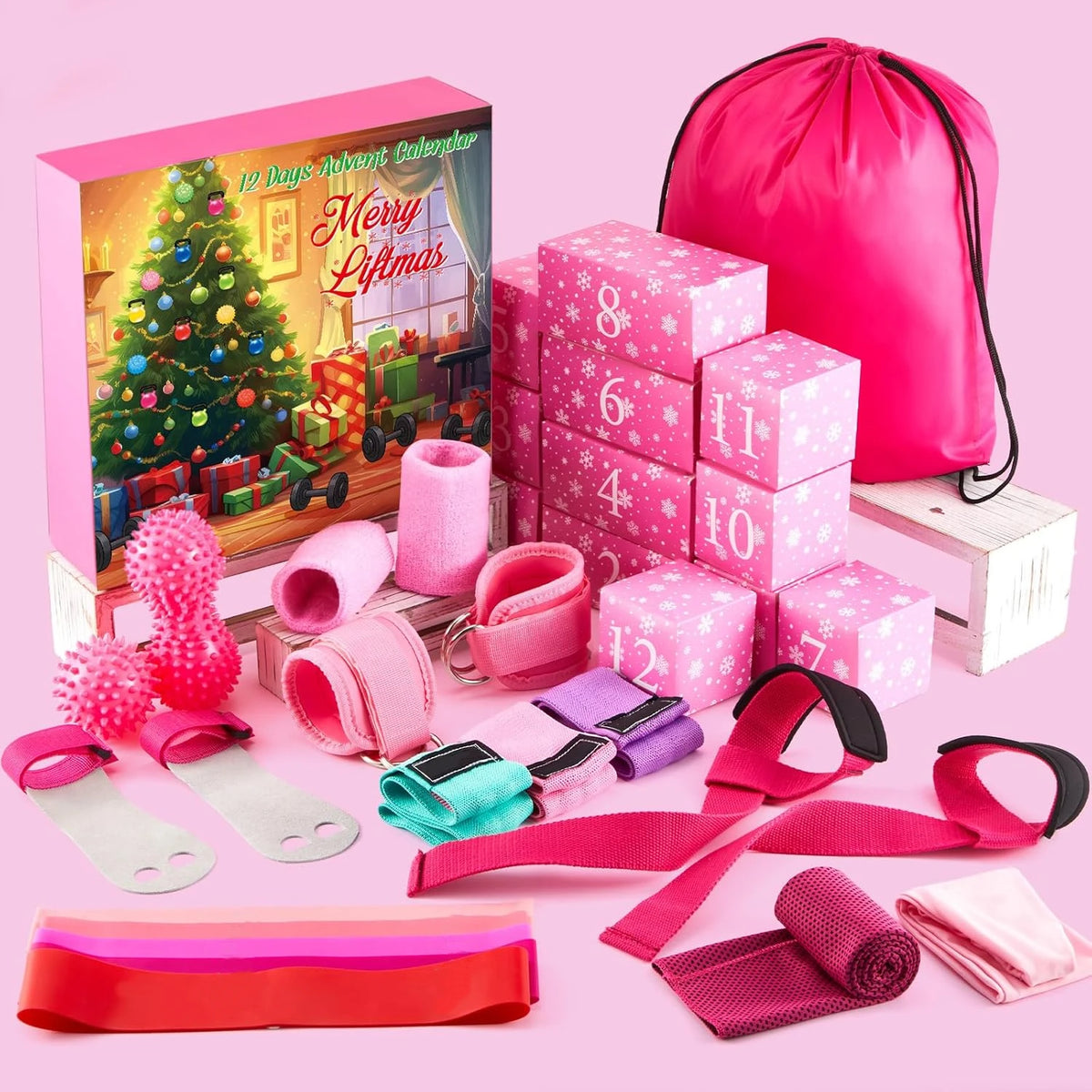 Advent Calendar 2027 12-Day Christmas Workout Gifts for Women Includes Massage Ball Ankle Binding Strap Bands MegaBDM