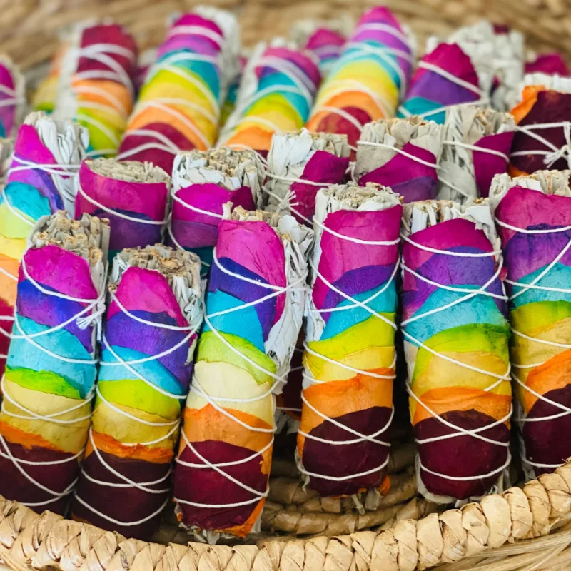 Quality White Sage With 7 Colors Rose Petals 4 Inches Chakra Sage Smudge Sticks