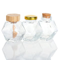 High Quality Luxury Empty 100ml 180ml 280ml 380ml Honey Jar Hexagon Container Honey Glass Bottle Jar With Wooden Lid