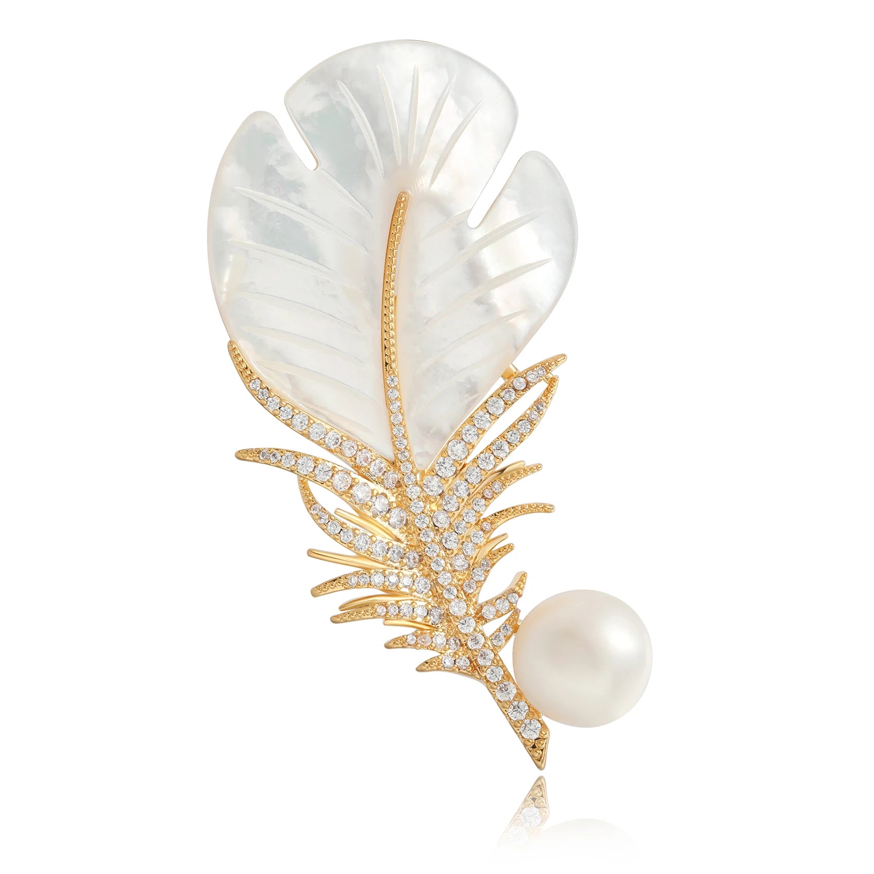 2025 New Natural Freshwater Pearl Mother of Pearl Feather Brooch for Women Jewelry Factory Wholesale