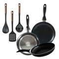 Set of 3 San Ignacio frying pans (16 20 24cm) pressed aluminum suitable for induction + Set of 3 PBT kitchen utensils in