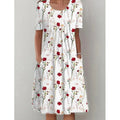 2025 Women's Casual Mid-Length Dress Cross-Border Trade on EBay for Wish Floral Print Neck Pocket Spring Summer