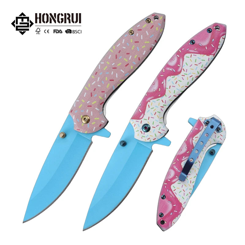 Hongrui New Design Candy Donut Folding Pocket Knife with 3cr13 Steel Blade Outdoor EDC Survival Knife for Camping Hunting Carry