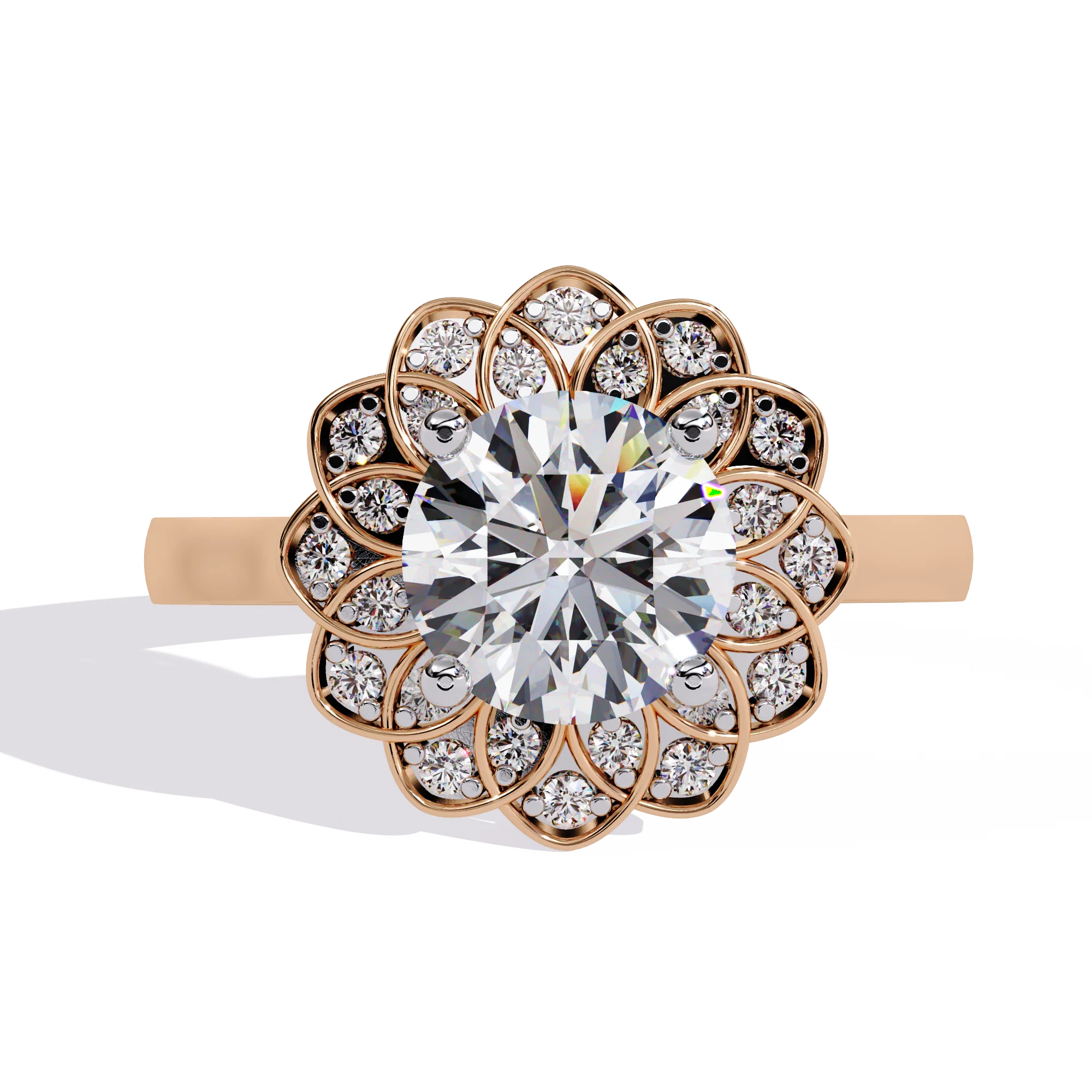 1.61 Ctw Lab Grown Diamond IGI Certified Floral Halo Solitaire Engagement Ring 14K Gold Plated