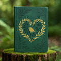LABON A5 Forest Green Faux Leather Notebook with Gold Foil Heart Debossed Botanical Design Dot Grid Journal