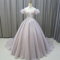 Jancember MZ0013 Elegant Sweetheart Empire Lace Fabric Evening Dresses With Tail