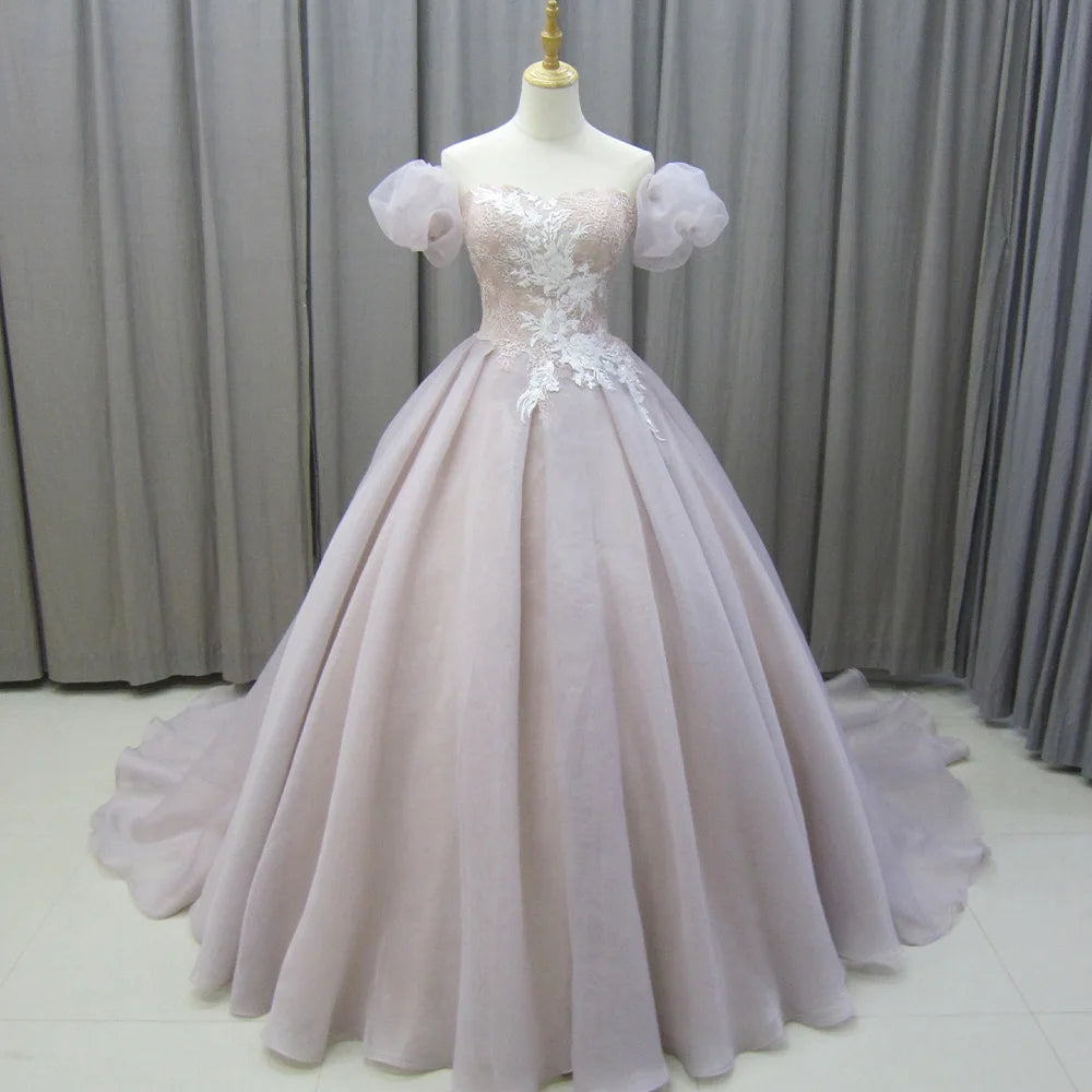 Jancember MZ0013 Elegant Sweetheart Empire Lace Fabric Evening Dresses With Tail