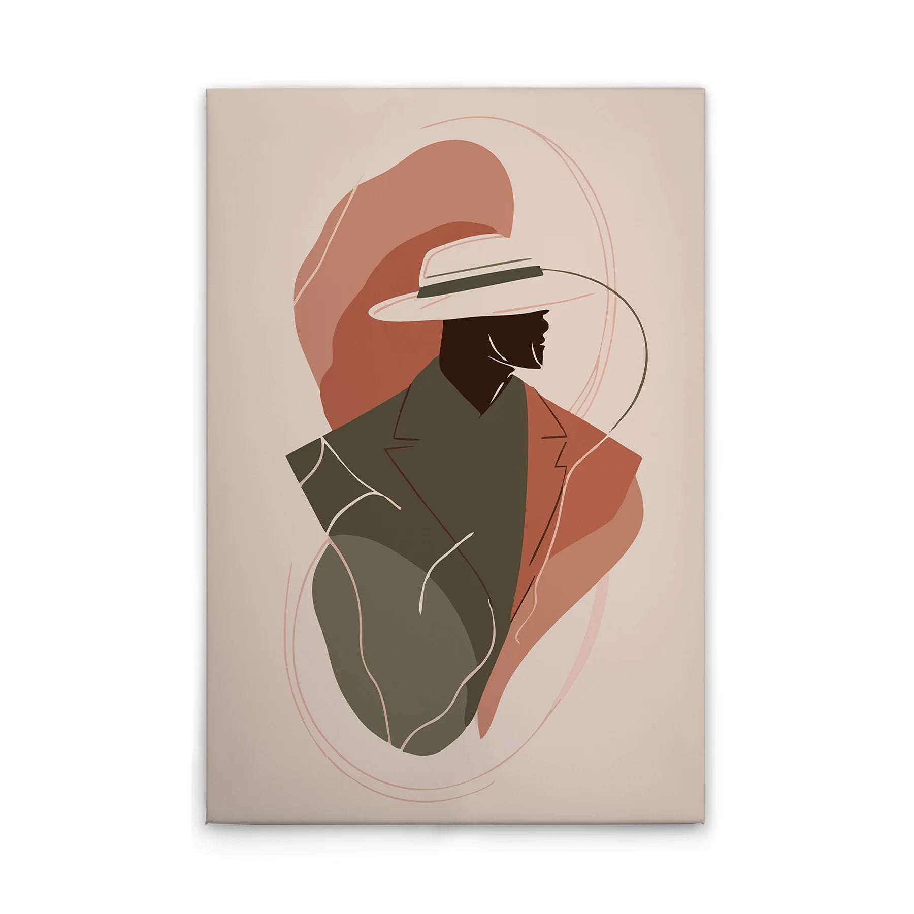 Made In Germany - Home Decor Canvas Picture Man Abstract - Wall Mural In Beige And Orange - Canvas Picture On Stretcher Frame