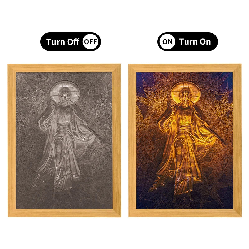 Jesus Photo Frame with LED Light Custom Decorative Art Light Painting UV Printing