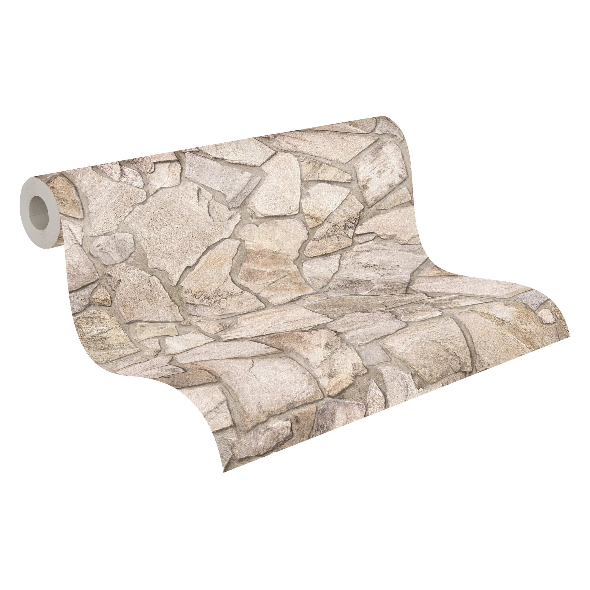Made in Germany - Wallpaper rolls Stone Beige Grey Brown - Non Woven Vinyl - Wallpaper Stone Look for Walls - 1005 x 053 m
