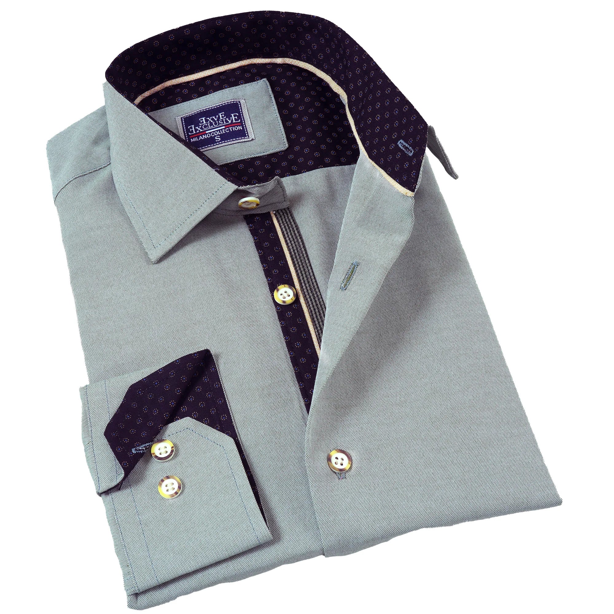 Exve Exclusive Green Contrast Collar Inside and Cuff Men's Shirt Model BC6979