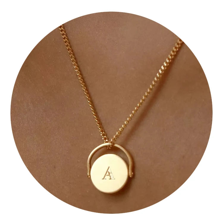 Fine Stainless Steel Round Pendant Custom 26 Letter Pendant Necklace
