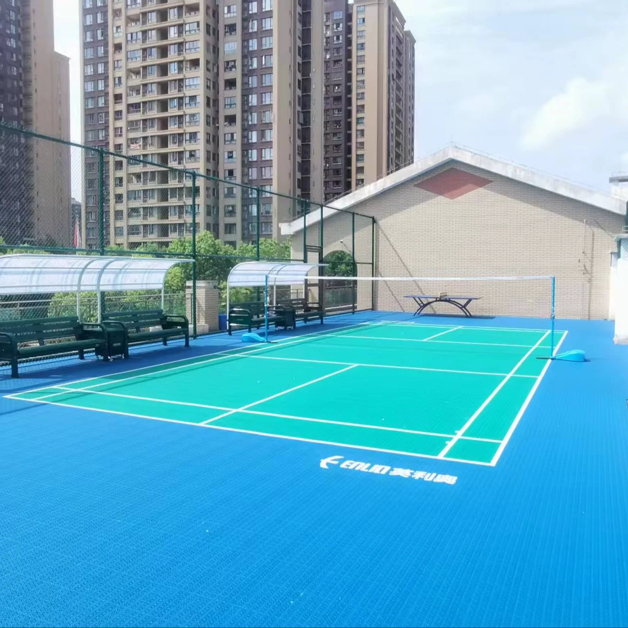 Enlio SES Pro Rubber Sports Floor - All-Weather Outdoor Multi-Sport for Basketball Tennis Volleyball Badminton Table Tennis