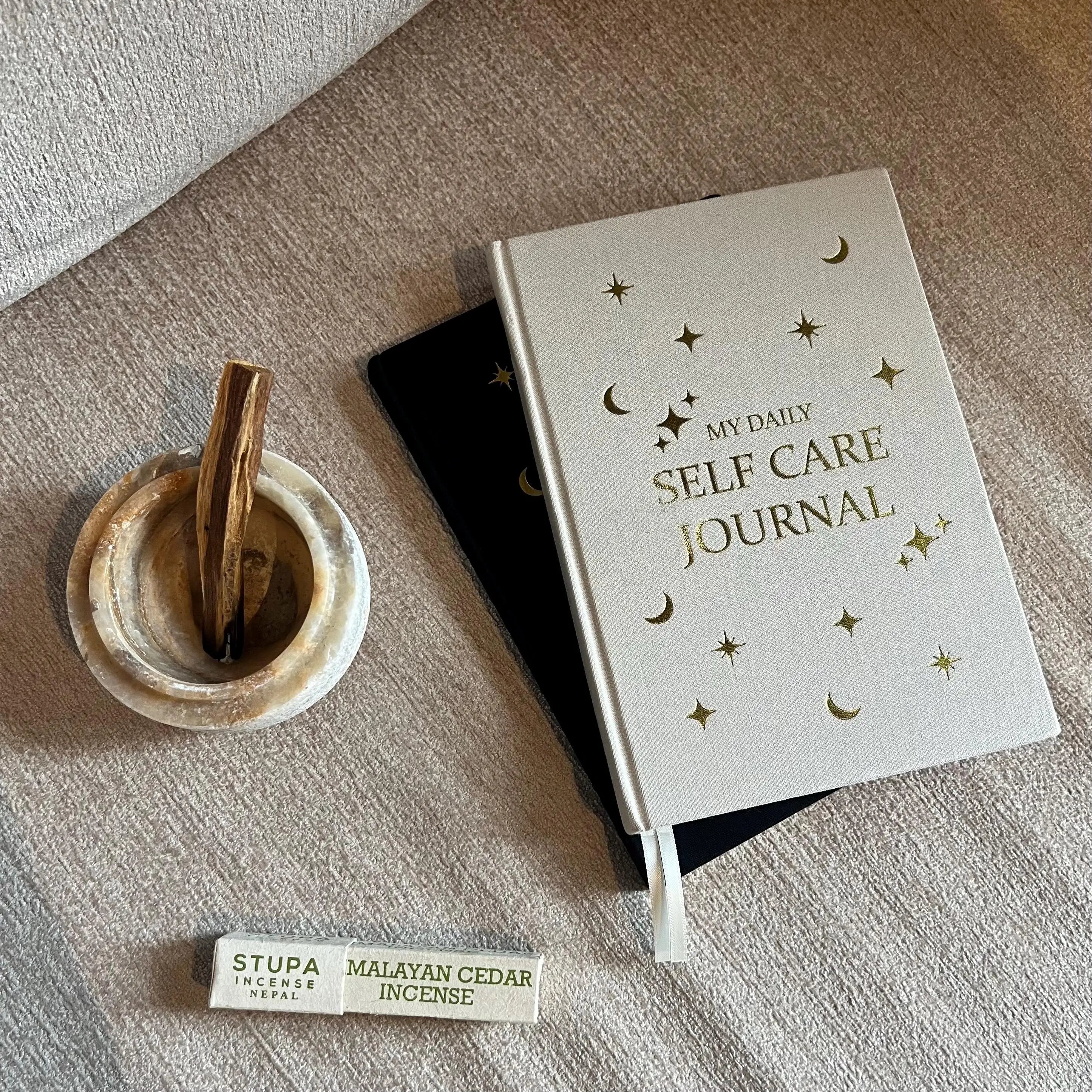 LABON Gold Edge A5 Hardcover Notebook Linen Thermal Bound Star Gratitude Journal Self-Care Planner School Gifts Notebook